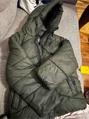 Michael Kors Men's Hooded Olive Green Quilted Puffer Jacket